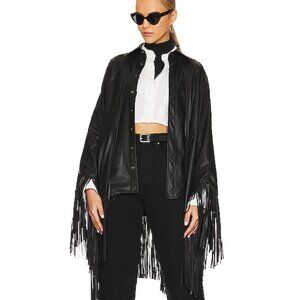 Faux Leather Jacket with Fringes, Dulcie Cape Shacket in Black by L'Academie